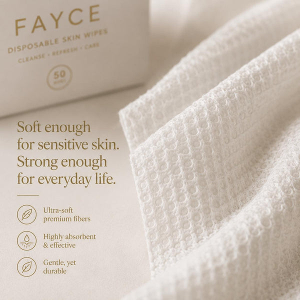 FAYCE disposable face towel close-up, soft for sensitive skin and strong for everyday